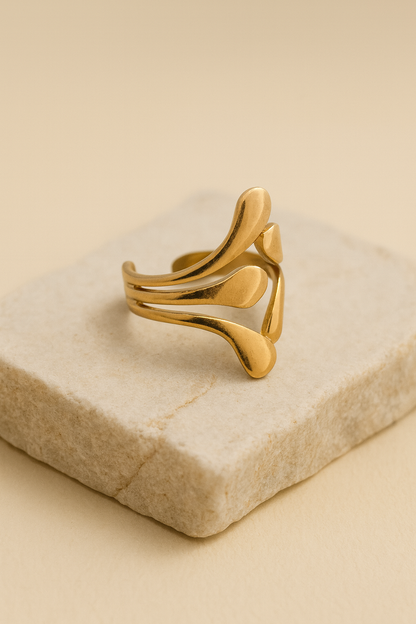 Gold Teardrop Petal Statement Ring LR10124