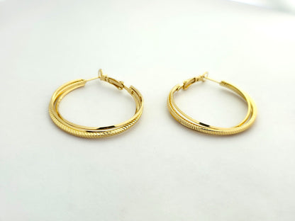 Gold Textured Double Hoop Earrings LE10211