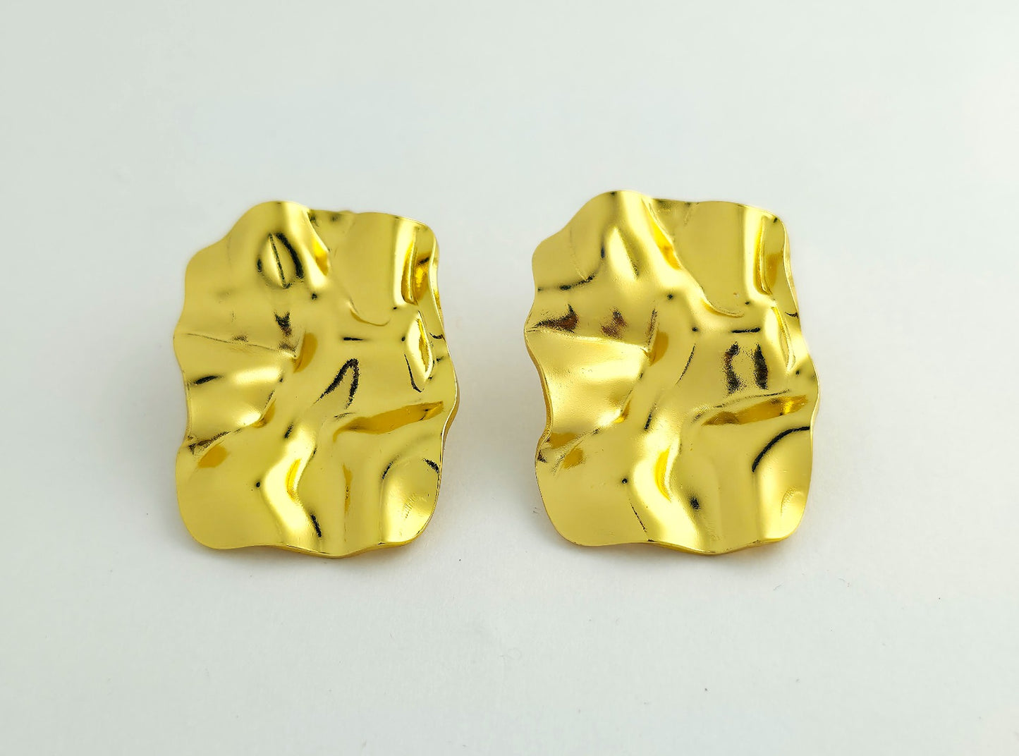 Gold Textured Foil Rectangle Stud Earrings LE12242