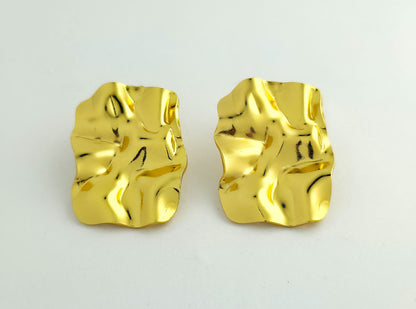 Gold Textured Foil Rectangle Stud Earrings LE12242