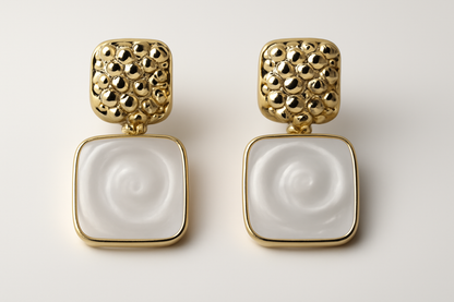 Gold Textured Mother of Pearl Drop Earrings LE10178