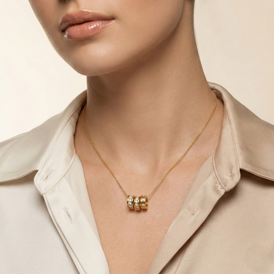 Gold Trio Ring Pendant Necklace with CZ Stones – Modern Gold Vermeil Jewellery LN10132