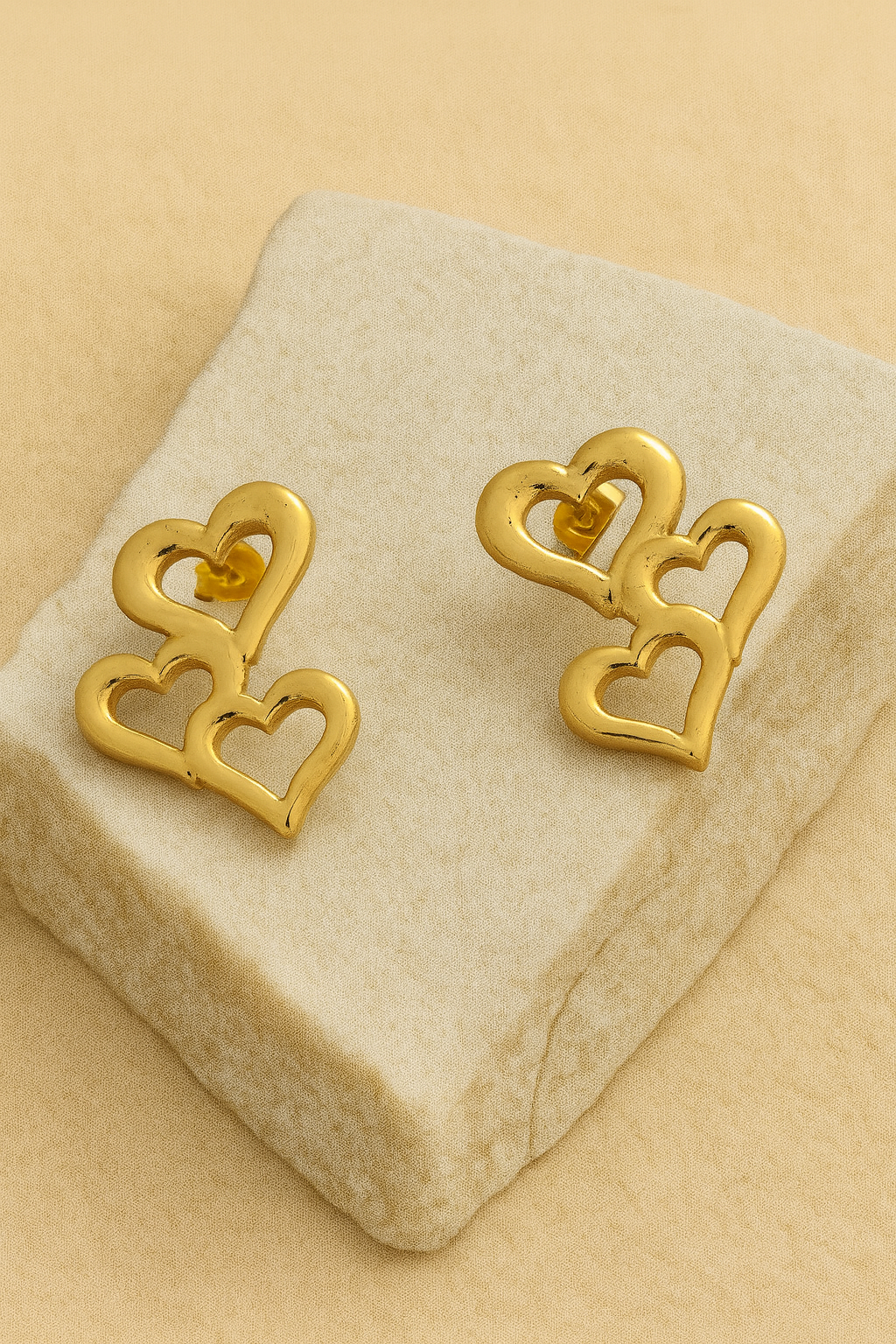 Gold Triple Heart Statement Earrings LE10223