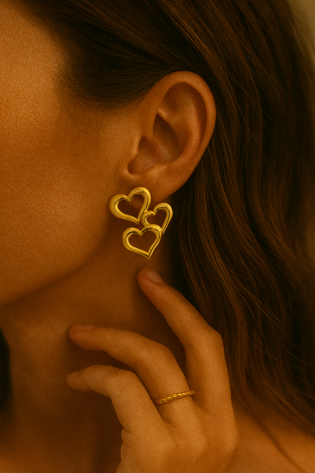 Gold Triple Heart Statement Earrings LE10223