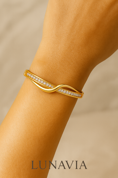 Gold Twist Bangle with Sparkling Crystals  Elegant Women’s Bracelet LB10083