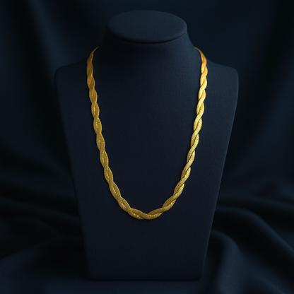 Gold Twisted Herringbone Chain Necklace LN10204