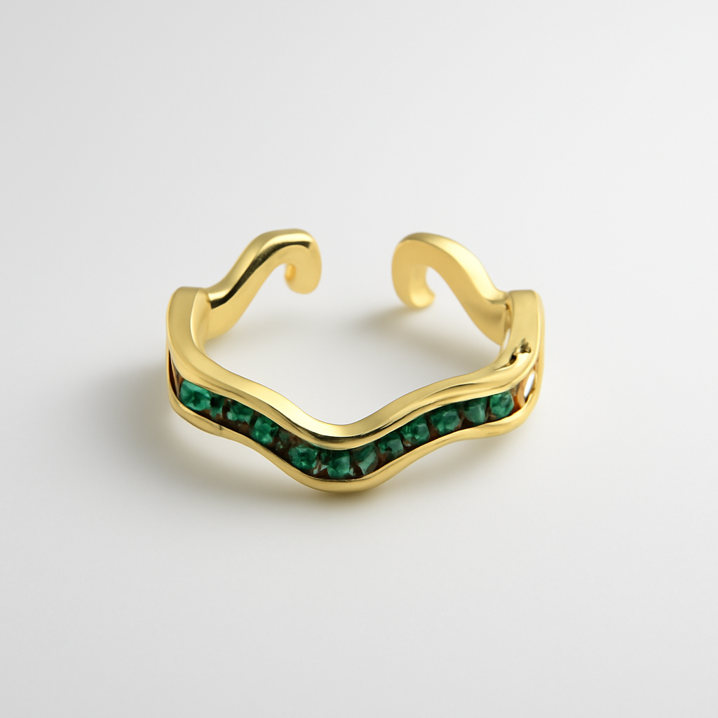 Gold Wave Emerald Adjustable Ring – Modern Stackable Jewelry LR10105