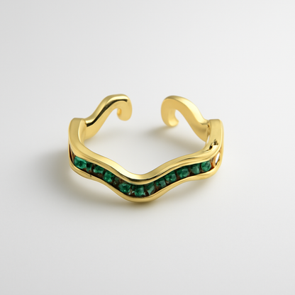 Gold Wave Emerald Adjustable Ring – Modern Stackable Jewelry LR10105