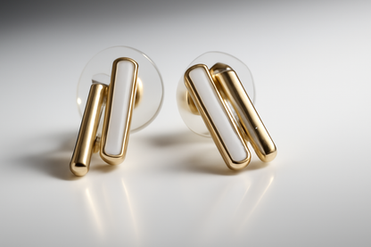 Gold White Enamel Bar Stud Earrings LE10191