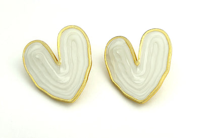 Gold White Enamel Heart Stud Earrings LE10253