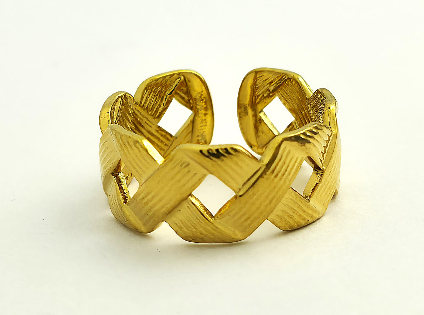 Gold Woven Lattice Open Adjustable Ring LR10133