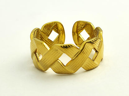 Gold Woven Lattice Open Adjustable Ring LR10133