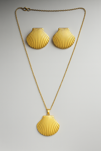 Golden Seashell Necklace and Earrings Set | Ocean-Inspired Women’s Jewelry LN10211