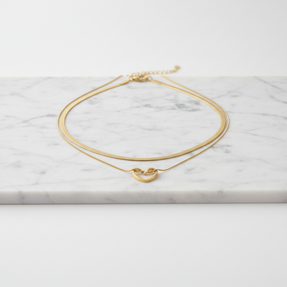 Heart Pendant Double Layer Gold Necklace – Elegant Minimalist Chain for Women LN10326