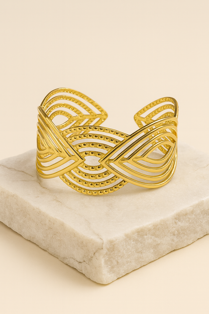 Intricate Gold Cuff Bracelet – Statement Openwork Bangle for Modern Elegance LB10177