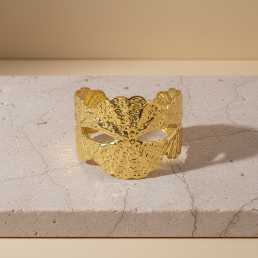 Gold Leaf-Pattern Cuff Bracelet – Artistic Textured Open Bangle LB10199