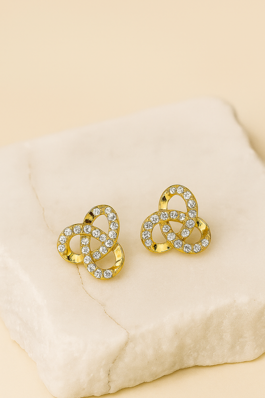 Gold-Plated Knot Stud Earrings with Crystals – Elegant Everyday Jewellery LE10299