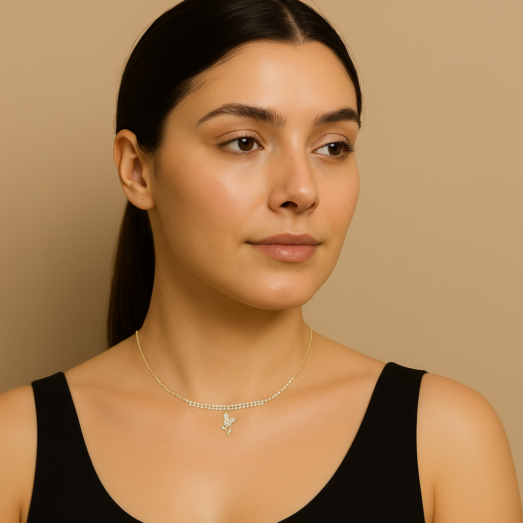 Butterfly Crystal Gold Choker – Elegant Diamond-Studded Choker Necklace for Women LN10309