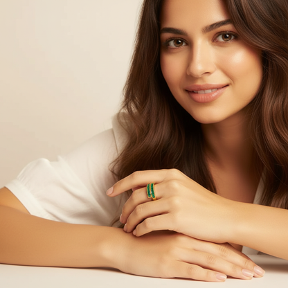 Modern Gold Ring with Emerald Green Stones LR10101
