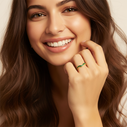 Gold Wave Emerald Adjustable Ring – Modern Stackable Jewellery LR10105