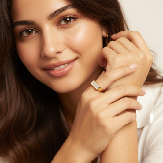 Gold Mother of Pearl Open Ring LR10112