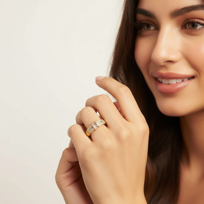 Gold-Plated Diamond Band Ring – Elegant Crystal Statement Ring for Women LR10181