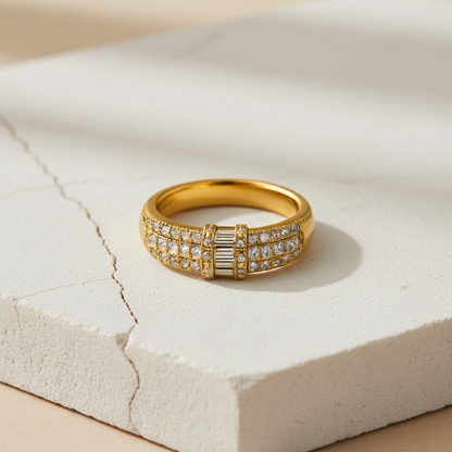 Gold-Plated Diamond Band Ring – Elegant Crystal Statement Ring for Women LR10181