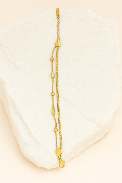 Layered Gold Bracelet with Beaded Stations LB10173