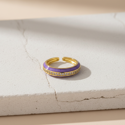 Lilac Enamel & Gold Adjustable Ring with Diamond Band LR10199