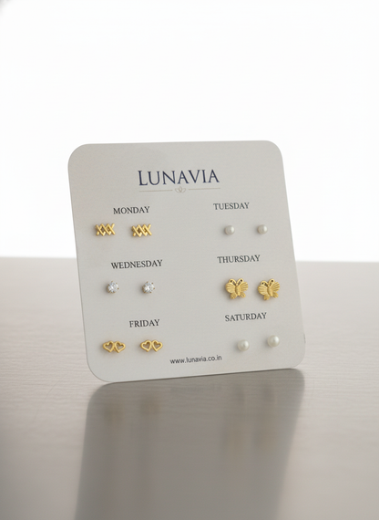 Lunavia 6-Pair Gold Plated Stud Earring Set – Elegant Daily Wear Collection for Women LE10332