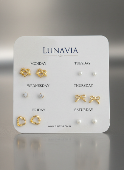 Lunavia 6-Pair Gold Plated Stud Earring Set – Elegant Minimalist Daily Wear Earrings for Women LE10335