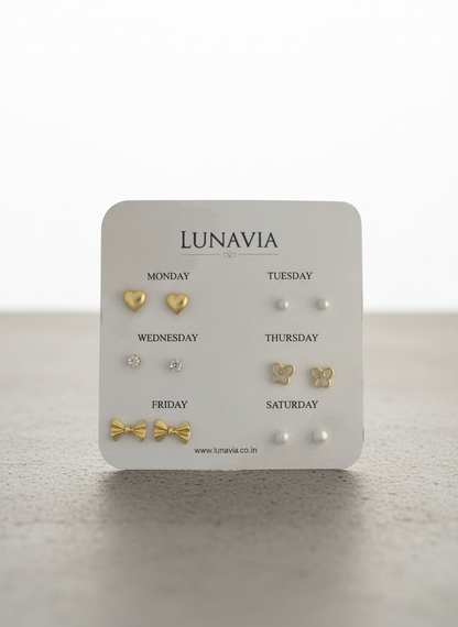 Lunavia 6-Pair Gold Stud Earring Set – Elegant Daily Wear Collection for Women LE10331