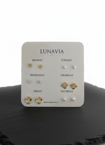 Lunavia 6-Pair Gold Stud Earring Set – Elegant Minimalist Earrings for Everyday Wear LE10336