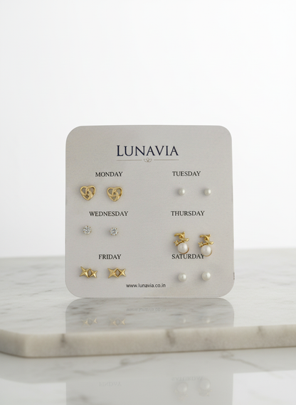 Lunavia 6-Pair Gold Stud Earring Set – Stylish Everyday Wear Jewelry for Women LE10333