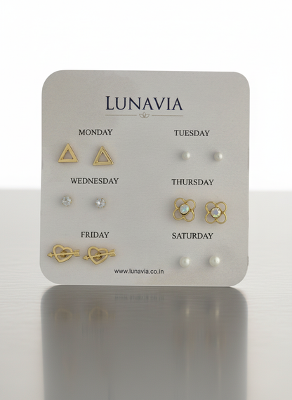 Lunavia 6-Pair Minimal Gold Stud Earring Set – Elegant Daily Wear Collection LE10329