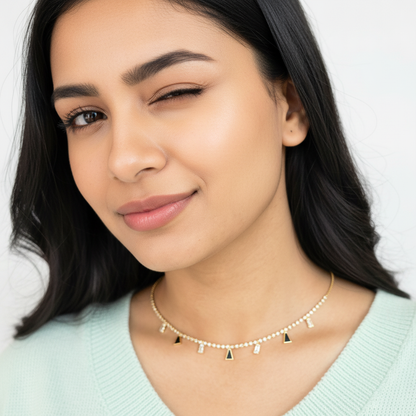 Elegant Gold Choker Necklace – Minimalist Pearl & Geometric Charm Choker for Women LN10306
