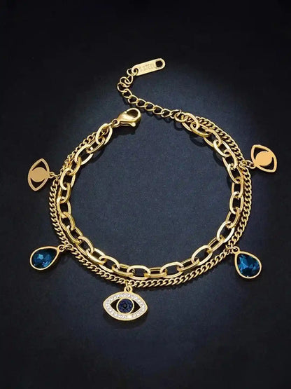 Evil Eye Gold Charm Bracelet – Blue Stone & Symbolic Protection Jewelry for Women LB10205