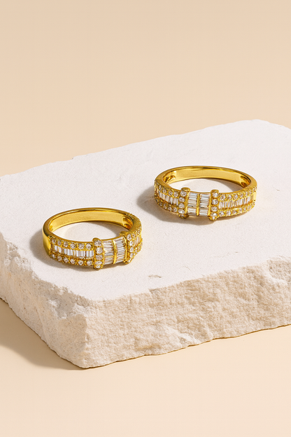 Gold-Plated Diamond Band Ring – Elegant Crystal Statement Ring for Women LR10181