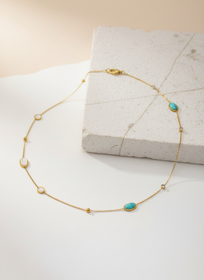 Gold Belly Chain with Turquoise Charms – Elegant Waist Chain for Women LBC10107