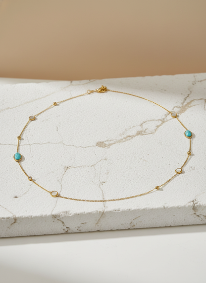Gold Belly Chain with Turquoise Charms – Elegant Waist Chain for Women LBC10107
