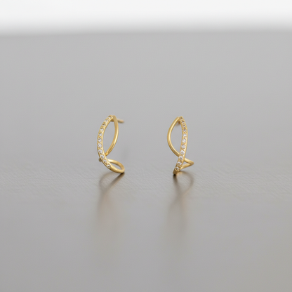 Gold Infinity Twist Earrings – Delicate Crystal-Studded Modern Design LE10343