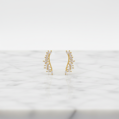 Gold Leaf Crystal Ear Climbers – Elegant Statement Earrings for Women LE10344