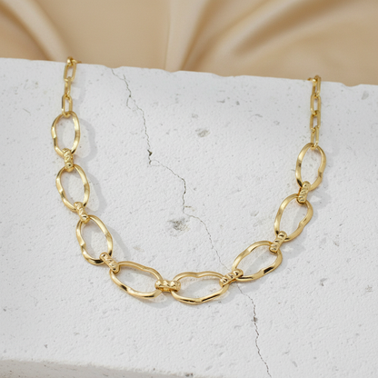 Textured Gold Link Chain Necklace – Modern Minimalist Statement Jewelry LN10303