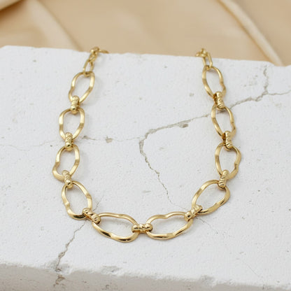 Textured Gold Link Chain Necklace – Modern Minimalist Statement Jewelry LN10303