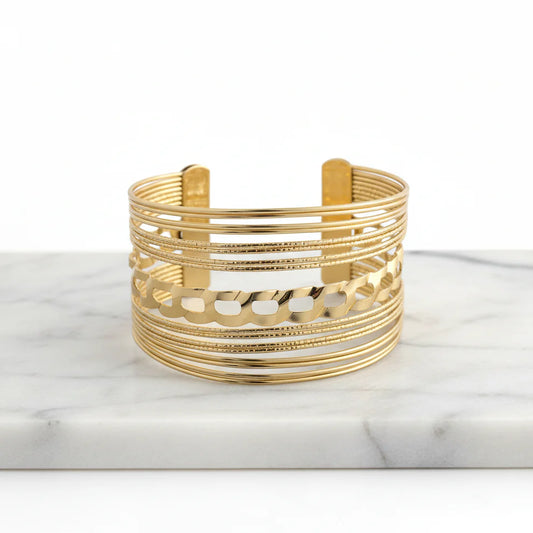 Luxury Gold Cuff Bracelet Combo Set for Women – Textured Woven, Geometric Circle & Multi-Layer Statement Bangles (Set of 3) LCS10114