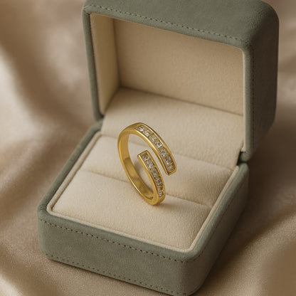 Minimalist Gold Bypass Ring with Clear Stones LR10102