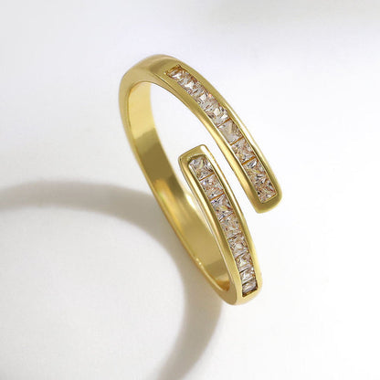 Minimalist Gold Bypass Ring with Clear Stones LR10102