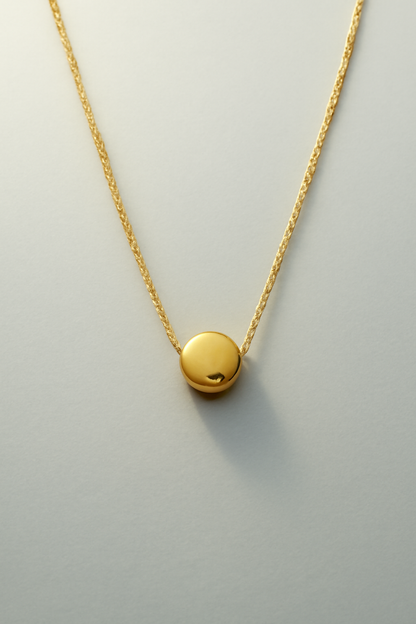 Minimalist Gold Disc Necklace Gold Vermeil Polished Round Pendant  Modern Everyday Jewelry LN10119