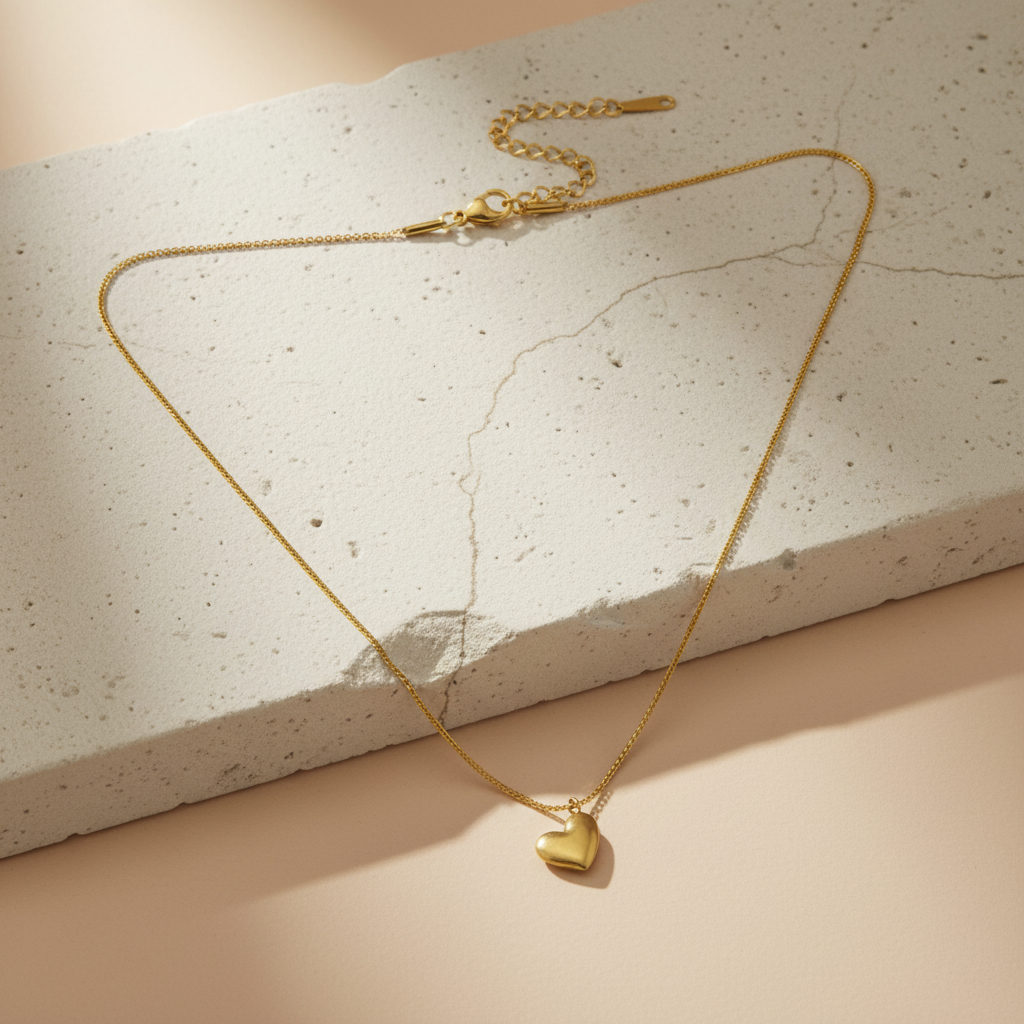 Minimalist Gold Heart Charm Necklace | Everyday Dainty Layering Jewellery LN10330