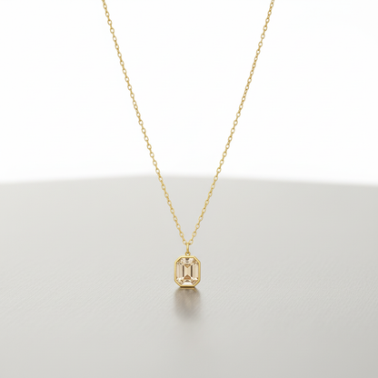 Minimalist Gold Pendant Necklace with Emerald-Cut Crystal – Timeless Everyday Luxury LN10291